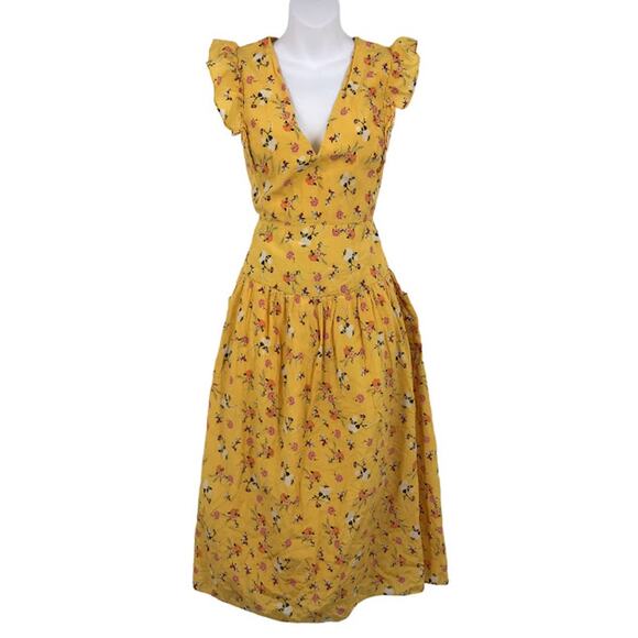 La Maison Talulah Dresses & Skirts - La Maison Talulah Tansy Midi Dress XL Flutter Sleeve Floral Pockets Silk Cotton
